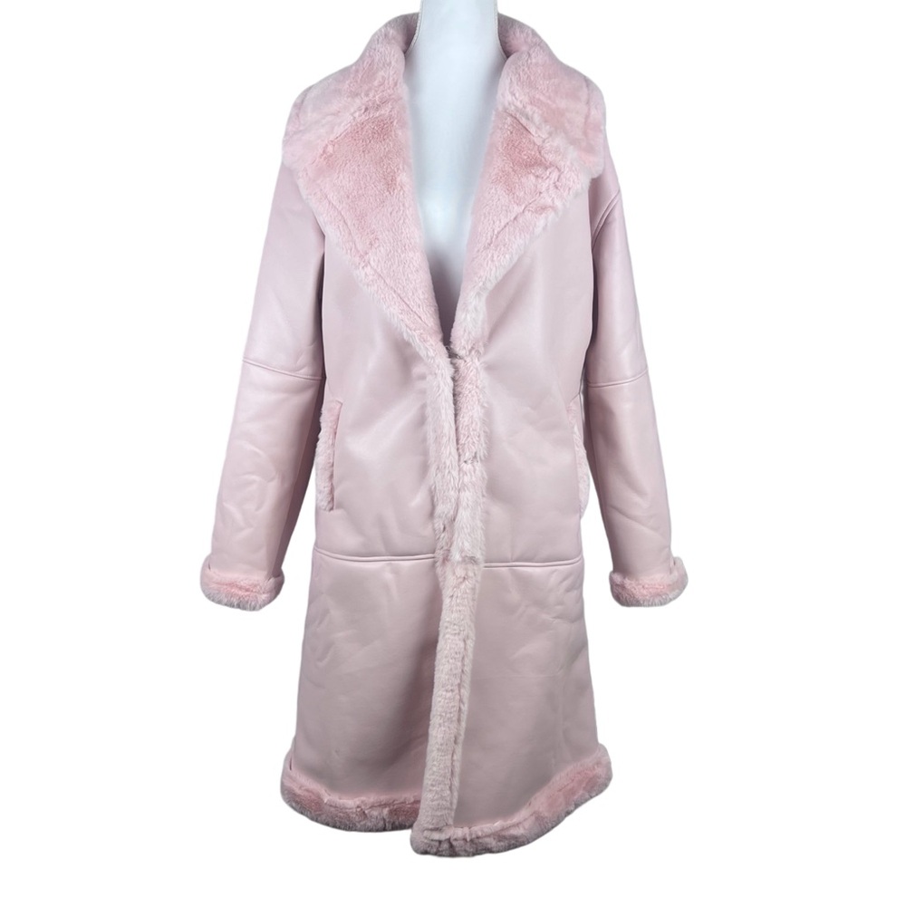 NWT Dolls Kill Generation Kiss Nessa Coat Pink Faux Leather And Fur Trim Medium